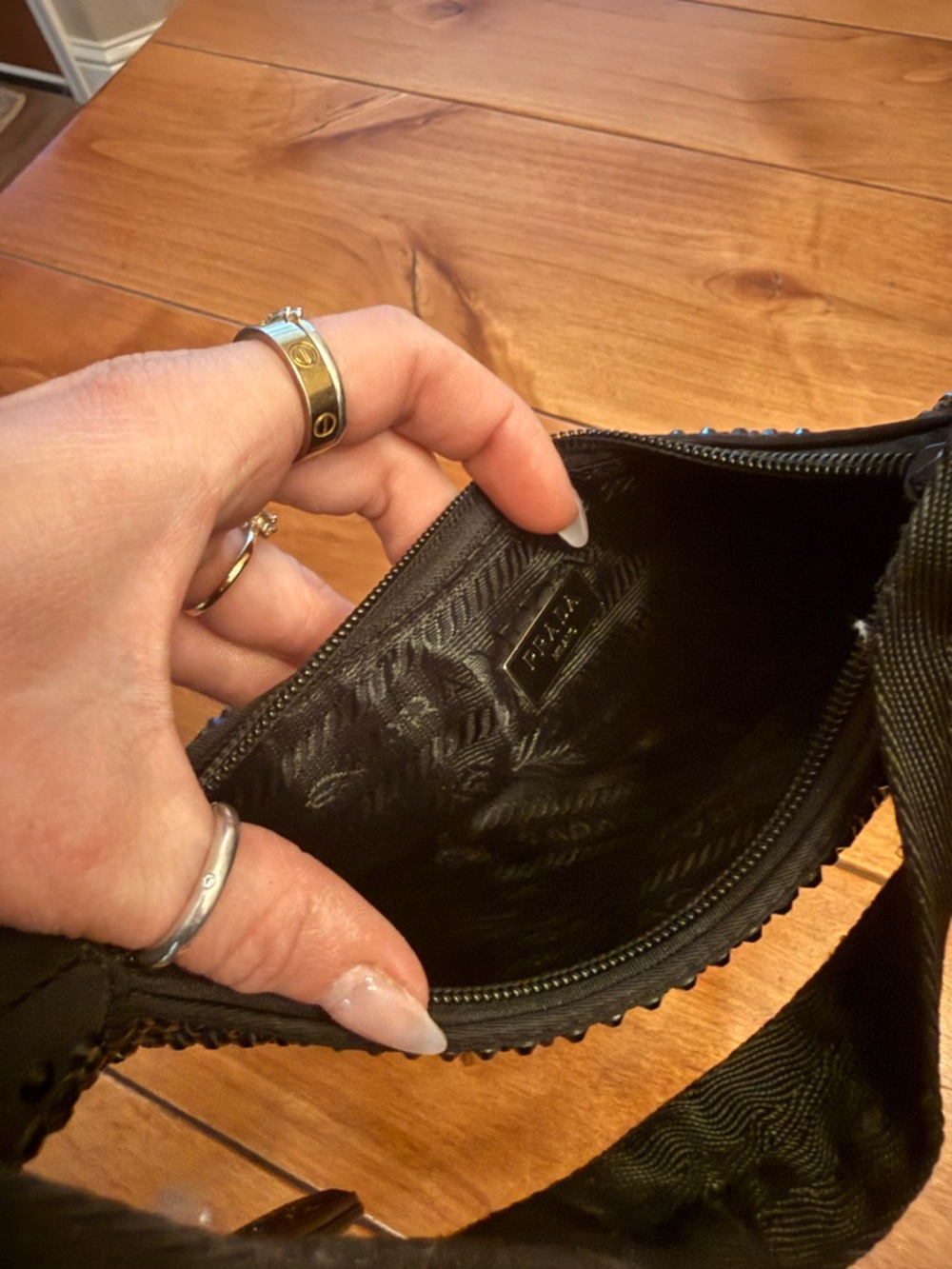 Prada Black Sequin Shoulder Bag with Logo Tag - Picture 3 of 3